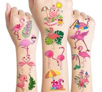 96 PCS Funny Flamingo Pre-Cut Temporary Sticker Summer Tropical Flower Hawaiian Luau Birthday Supplies Gifts Girls Boys Baby Showers Prizes Cute School Reward Themed (Normal)