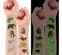 96 PCS Glow In The Dark Realistic Wildlife Jungle Animal Luminous Pre-Cut Temporary Tattoos Sticker Reptile Birthday Party Decorations Supplies Favors Gifts Boys Girls Zoo Cute Fake Tattoo Themed
