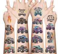 96 PCS Monster Truck Car Temporary Tattoos for Kids | 10 Sheets monster truck birthday decorations |monster truck party favors.