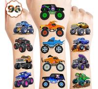 96 PCS Monster Truck Race Car Pre-Cut Temporary Tattoos for Kids | Super Cute Themed Birthday Party Favors, Supplies, Decorations, Fake Tattoo Stickers (Multiple)