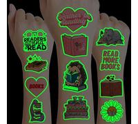 96 PCS Reading Book Library Glow In The Dark Pre-Cut Temporary Tattoos Sticker Booklish Nerd Birthday Party Decorations Favors Supplies Gifts Boys Girls Teachers Tattoo School Reward Themed Luminous