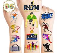 96 PCS Running Pre-Cut Temporary Tattoos Birthday Party Decorations Supplies Favors Sport Marathon Finish Line Run Themed Decor Stickers For Boys Girls Gift School Prizes Rewards
