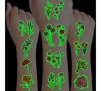 96 PCS Small Wildflower Floral Pre-Cut Temporary Tattoos Birthday Party Decorations Supplies Favors Spring Flower Bouquets Decor Stickers Gifts Boys Girls Classroom School Prizes Reward (Luminous)