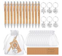 96 Pcs Thank You Gifts Inspirational Quotes Pen with Organza Bags Thank You Cards Inspirational Keychains Motivational Bamboo Ballpoint Pens Staff Employee Appreciation Gifts for Teacher Coworker