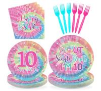 96 Pcs Tie Dye 10th Birthday Party Decorations Out Single Digits I’m 10 Plates and Napkins Disposable Rainbow Pastel Macarons Tableware Set for Girls 10 Years Old Birthday Party Supplies Serves 24