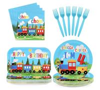 96 Pcs Train 4th Birthday Party Decorations Chugga Chugga I'm 4 Plates and Napkins Disposable Railroad Transportation Tableware Set for Kids Train Theme 4 Years Old Birthday Party Supplies Serves 24