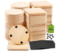 96 Pcs Unfinished Wood Coasters for Crafts,Cymuber 4 Inch Blank Wooden Coasters,Blank Coaster with Non Slip Pad for DIY Stained Painting Wood Engraving Wedding Christmas Home Decoration Supplies