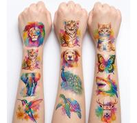 96 PCS Watercolor Animal Pre-Cut Temporary Tattoos for Kids, Super Cute