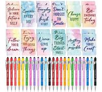 96 Pcs Watercolor Bulk Motivational Pens Inspirational Notepads Set, Pocket Motivational Quote Notebooks Ballpoint Pens, Mini Journals Gift Set for Kids Students Teachers School Office Prizes Supplies