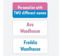 96 Personalised Name Labels for Clothes Kids - Stick-On Waterproof Tags with 2 Names - Shared Sheets Pink/Blue for Siblings, School & Nursery (SFP)