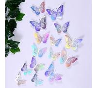 96 Pieces Butterfly Wall Stickers with 8 Different Styles, Decorative Stickers, Cake Stickers, Butterflies for Crafts, 3d Butterfly Wall Stickers, Butterfly Stickers (Pink,Gold,Silver,Dazzling Colors)