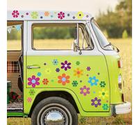 96 Pieces Car Flowers Stickers 60's Hippie Theme Party Stickers Multicolored Daisy Stickers Vinyl Retro Flowers Decals Colorful Hippie Decals Flower W