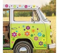 96 Pieces Car Flowers Stickers 60's Hippie Theme Party Stickers Multicolored Daisy Stickers Vinyl Retro Flowers Decals Colorful Hippie Decals Flower W