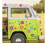 96 Pieces Car Flowers Stickers 60's Hippie Theme Party Stickers Multicolored Daisy Stickers Vinyl Retro Flowers Decals Colorful Hippie Decals Flower W