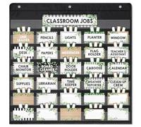 96 Pieces Classroom Jobs Pocket Chart Set Class Jobs Bulletin Board with Name Tags and Hook Teacher's Helper for First Day of School Back to School Classroom Decorations (Greenery Style)