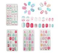 96 Pieces Kids Fake Nails with Nail Glue, Pre-glue Full Cover Short False Nails Lovely, Ready to Wear Press-On Gel Nails for Children girl (Pink,White,Blue, One Size)
