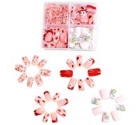 96 Pieces Kids False Nails, Children Press on Fake Nail Tip, Pre-glue Full Cover Short False Nails, Kids Stick on Nails for Girls Nails Art Decoration (Flower, Medium)