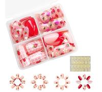 96 Pieces Kids False Nails, Children Press on Fake Nail Tip, Pre-glue Full Cover Short False Nails, Kids Stick on Nails for Girls Nails Art Decoration (Strawberry, Medium)