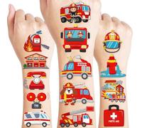 96 Pieces Pre-Cut Temporary Tattoos for Kids Fire Engine Fire Engine Super Cute Birthday Party Supplies and Decorations Fake Tattoos (Multiple)