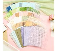 96 Sheets Unique Textured Scrapbook Paper Set - 6 Color Lace Mesh Fabric Scrapbooking Paper Handmade Craft Papers for Scrapbooking Planner Junk Journal Supplies Mixed Collage Card Making