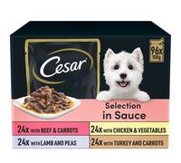 96 x 100g Cesar Luxury Adult Wet Dog Food Pouches Mixed Favourites In Sauce