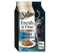96 x 50g Sheba Fresh & Fine Adult Wet Cat Food Pouches Mixed Selection in Gravy