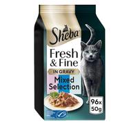 96 x 50g Sheba Fresh & Fine Cat Food Pouches Salmon & Tuna & Whitefish in Gravy