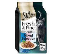 96 x 50g Sheba Fresh & Fine Cat Pouches with Tuna & Salmon & Whitefish in Jelly