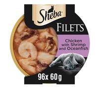 96 x 60g Sheba Fillets Adult Wet Cat Food Trays Chicken, Shrimp & Fish in Gravy