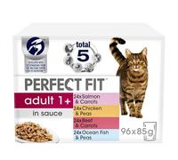 96 x 85g 1+ Adult Wet Cat Food Pouches Mixed Selection in Sauce