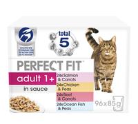 96 x 85g Perfect Fit 1+ Adult Wet Cat Food Pouches Mixed Selection in Sauce