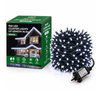 960 LEDs Christmas Tree Cluster Lights Cool White 14.4m Fairy String Lights | 8 Modes, Memory, Timer, IP44 Waterproof, Mains Powered for Indoor/Outdoor, Christmas, Halloween, Home, Garden Decorations