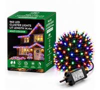 960 LEDs Christmas Tree Cluster Lights Multicolour 14.4m Fairy String Light | 8 Modes, Memory, Timer, IP44 Waterproof, Mains Powered for Indoor/Outdoor, Christmas, Halloween, Home, Garden Decorations