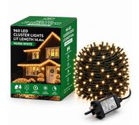 960 LEDs Christmas Tree Cluster Lights Warm White 14.4m Fairy String Lights | 8 Modes, Memory, Timer, IP44 Waterproof, Mains Powered for Indoor/Outdoor, Christmas, Halloween, Home, Garden Decorations