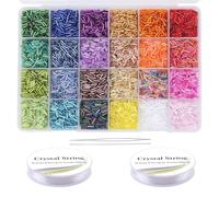 9600 Pcs Tube Beads Kit, Glass Bugle Beads Small Craft Bead for Bracelet Making, DIY Crafting, Jewelry Making Supplies (7mm, 400 Per Color, 24 Colors)