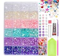 9600Pcs Resin Rhinestones for Bedazzling Kit, 3/4/5/6mm Multicolor Flatback AB Jelly Gems with 15ml B7000 Glue and Tools, Bedazzler Kit for DIY Crafts, Tumblers, Clothing, Shoes, Nail Art (SX184)