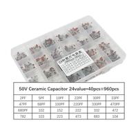 960pcs 24value*40pcs=960pcs 50V Ceramic Capacitor Assorted kit Assortment Set MQXFCZUX