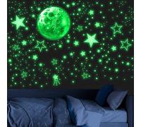 965 PCS Glow in The Dark Stars and Moon for Ceiling, Luminous Stars and Planet Wall Decals, Kids Room Decor, Glowing Galaxy Wall Stickers for Nursery Decorations (Green)