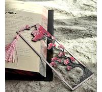 96CRVFT Cherry Blossom 3D Printed Bookmark with Tassel - Textured Artistic Book Mark, Cute Bookish Reading Accessories for Women & Book Lovers, Unique Gift for Readers