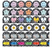 96FT Composition Notebook Bulletin Board Borders Boho Scalloped Bulletin Board Border Pastel Smile Face Bow Crayon Trim Composition Notebook Classroom Decor for Back to School Office Home Wall Door
