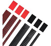 96ft Wire Loom Braided Cable Sleeve Covers Cord Management with 127 Pieces Tube Heat Shrinkable for Audio Video Cable Cord Protectors from Pets (Black and Red,1/2 Inch, 1/4 Inch, 3/8 Inch)