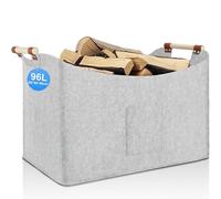96L Foldable Firewood Basket,Felt Baskets, Extra Thick Felt, Wood Basket for Firewood, Reinforced Handle, for Shopping, Wood, Newspaper or Firewood (1 PCKA-Light Gray)