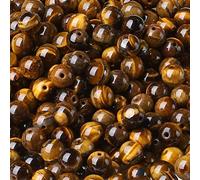 96PCS 6mm Natural Tiger Eye Round Loose Gemstone Beads 2 Strand 32" for DIY Bracelet Necklace Earrings Jewelry Making Polishing Genuine Real Stone Beading