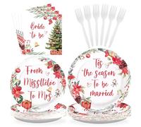 96Pcs Christmas Bridal Shower Party Supplies From Misstletoe To Mrs Party Plates and Napkins Disposable Tis The Season To Be Married Tableware Set for Christmas Bridal Shower Decorations Serves 24