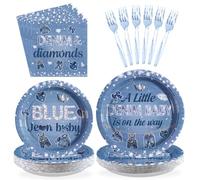 96Pcs Denim and Diamonds Birthday Party Supplies Blue Jean Baby Shower Plates and Napkins Tableware Sets A Little Denim Baby is on the Way for Kids Boys Blue Jean Birthday Party Decorations, Serves 24
