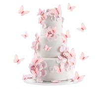 96Pcs Edible Butterfly Cake Decorations Cupcake Toppers 3D Edible Butterfly Cake Toppers Picks Wedding Baby Shower Party Wedding Anniversary Birthday Party Cupcake Decoration (Pink)
