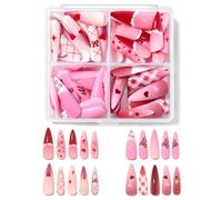 96Pcs Fake Nail for Girls, Press on Nails Almond Fake Nails with 3D Relief Bow, Stick on Nails Includes 4 Jelly Glues & Nail File, Long False Nails for Nail Decoration Party