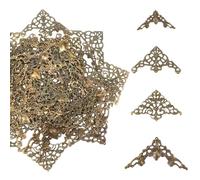 96Pcs Metal Book Corner, 4 Styles Iron Guard Edge Cover Hollow Triangle Wrap Connector Vintage Antique Book Scrapbooking Corner Protector Filigree Metal Embellishments for Jewelry Making