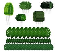 96PCS of 8 Kinds Artificial Tropical Leaves,Jungle Party Decorations,Fake Monstera Leaves,Tropical Plant Faux Leaves For Hawaiian Luau Theme Beach Party Table Wedding Christmas Decor
