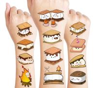 96PCS Smores Pre-Cut Temporary Tattoos Campfire Birthday Party Decorations Favors Supplies Camping Baby Shower Themed Stickers 8 Sheets Gifts for Kids Girls Boys Decor Class School (Normal)